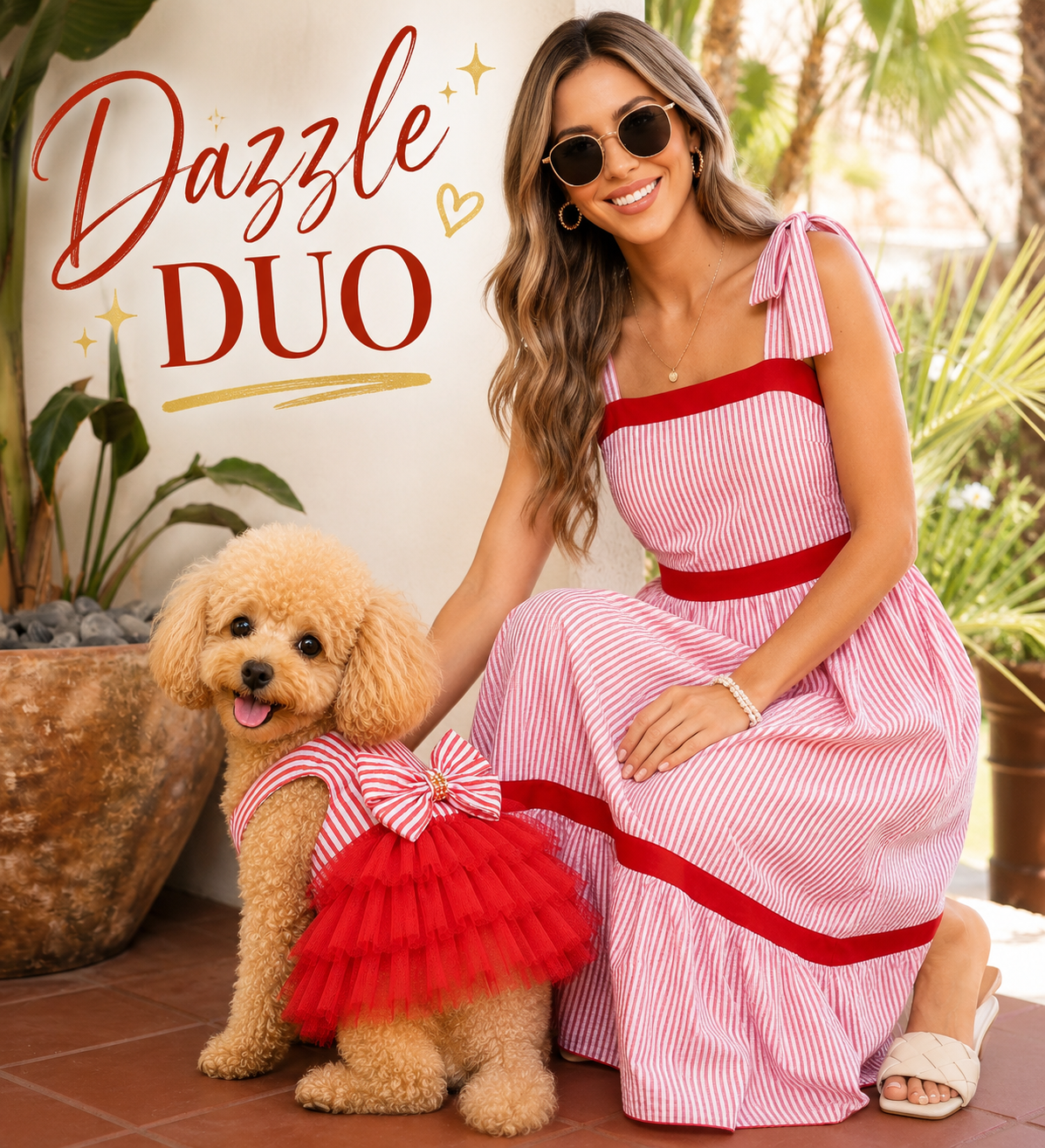 Red Striped Seersucker Tutu Dog Dress with Bow | Cute Small Dog Party Dress for Dog