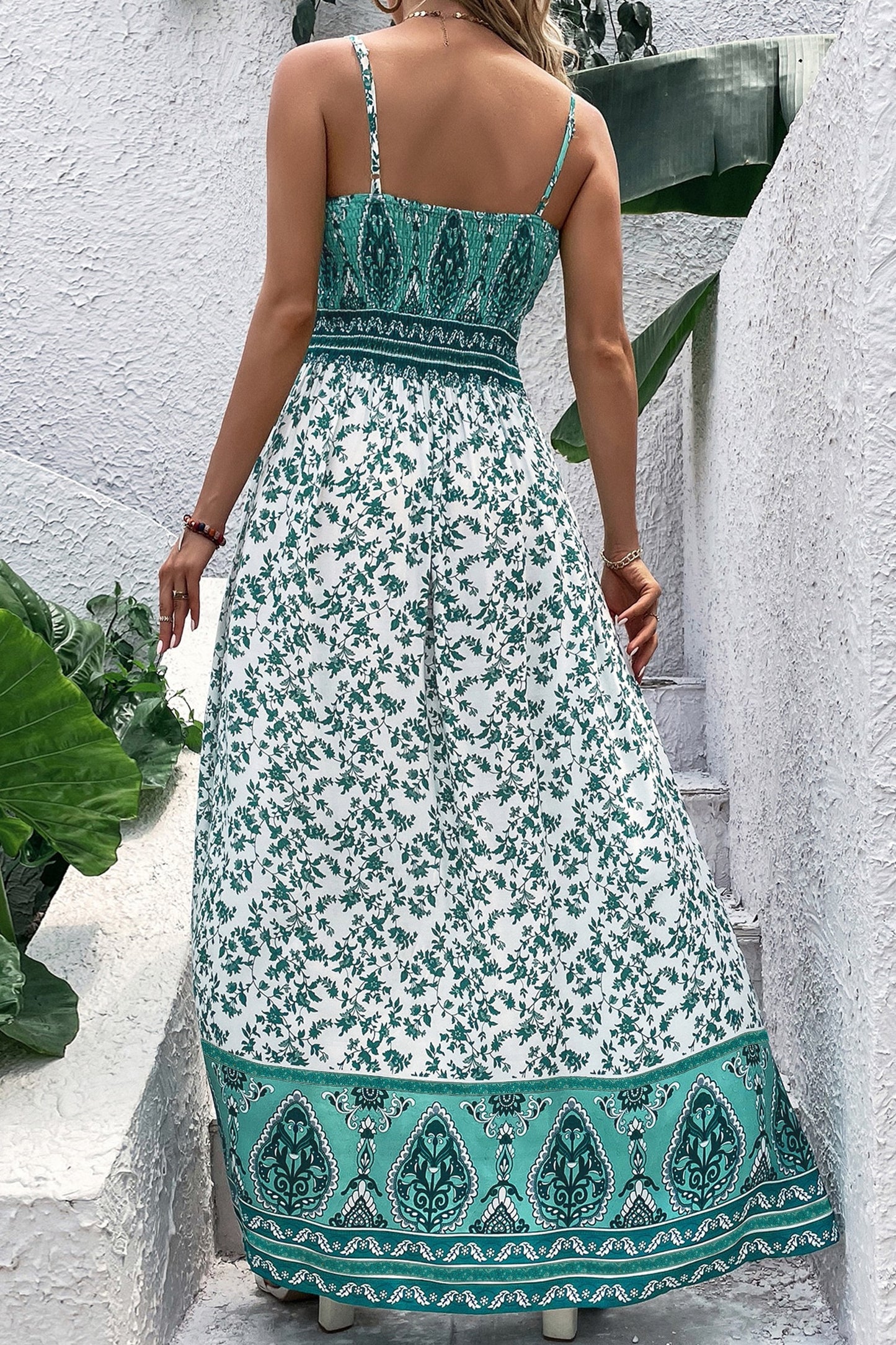Emerald Garden Smocked Maxi Dress | Boho Floral Summer Dress for Women