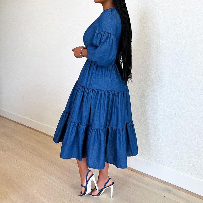 Denim Chambray Dress - Blue
