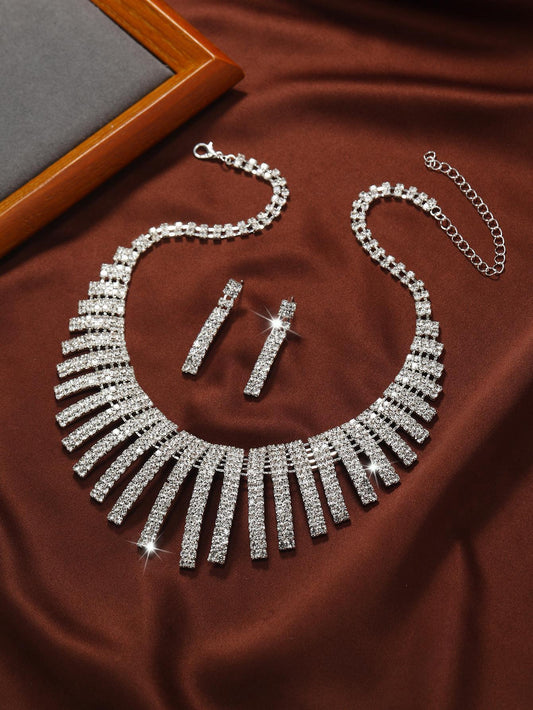 Rhinestone Necklace & Drop Earrings