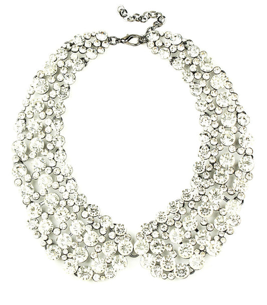 Clear Crystal Diana Rhinestone Statement Bib Necklace for Women – Silver-Tone Sparkly Collar Necklace for Weddings, Formal Events & Evening Wear