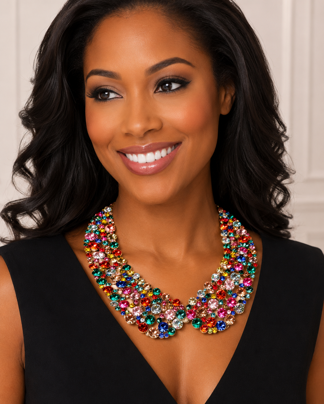 Diana Collar Statement Multicolor Crystal Rhinestone Bib Necklace for Women – Bold Colorful Gemstone Collar Necklace, Fashion Jewelry for Weddings, Parties & Special Occasions