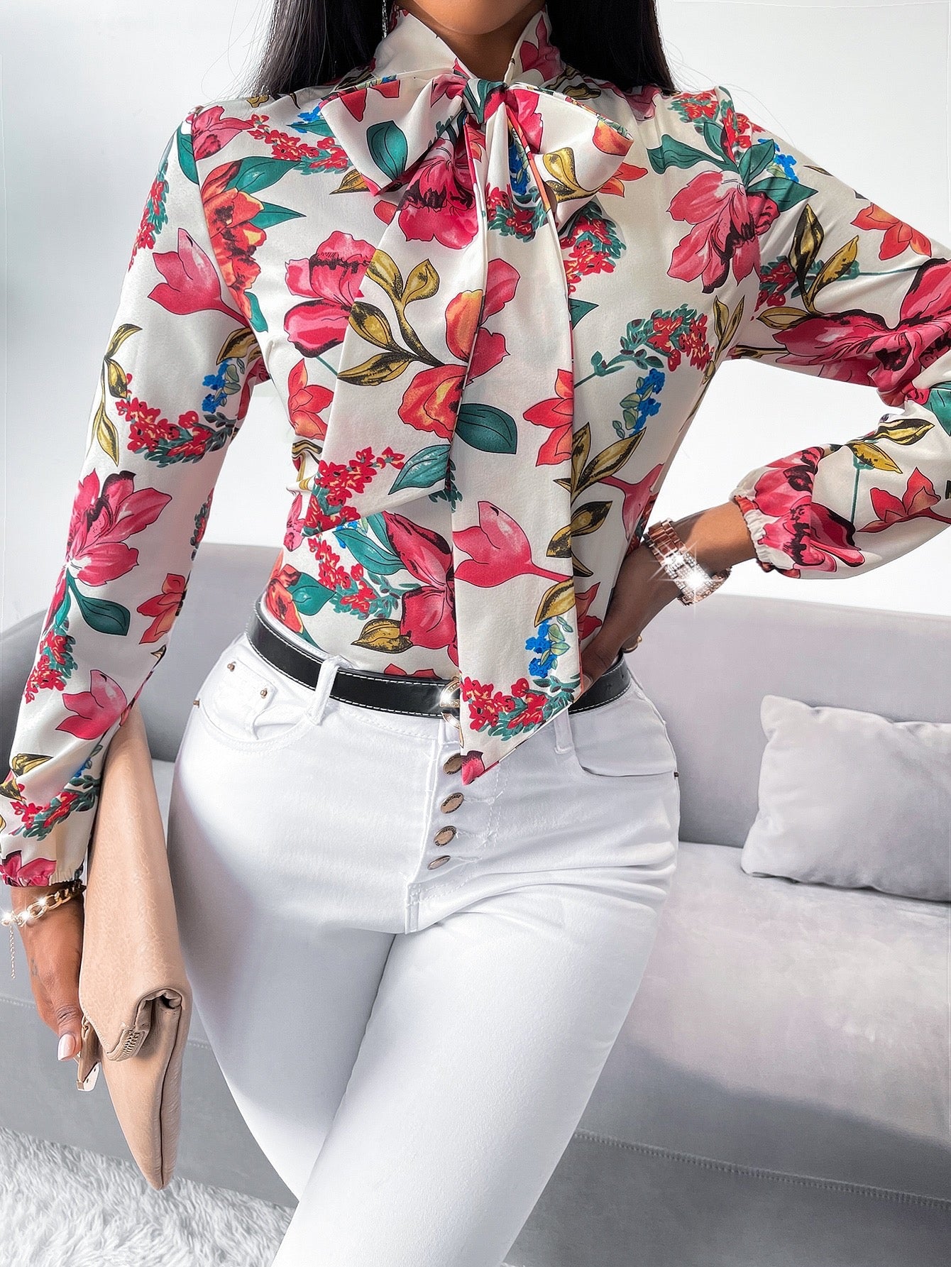 Floral Tie Blouse