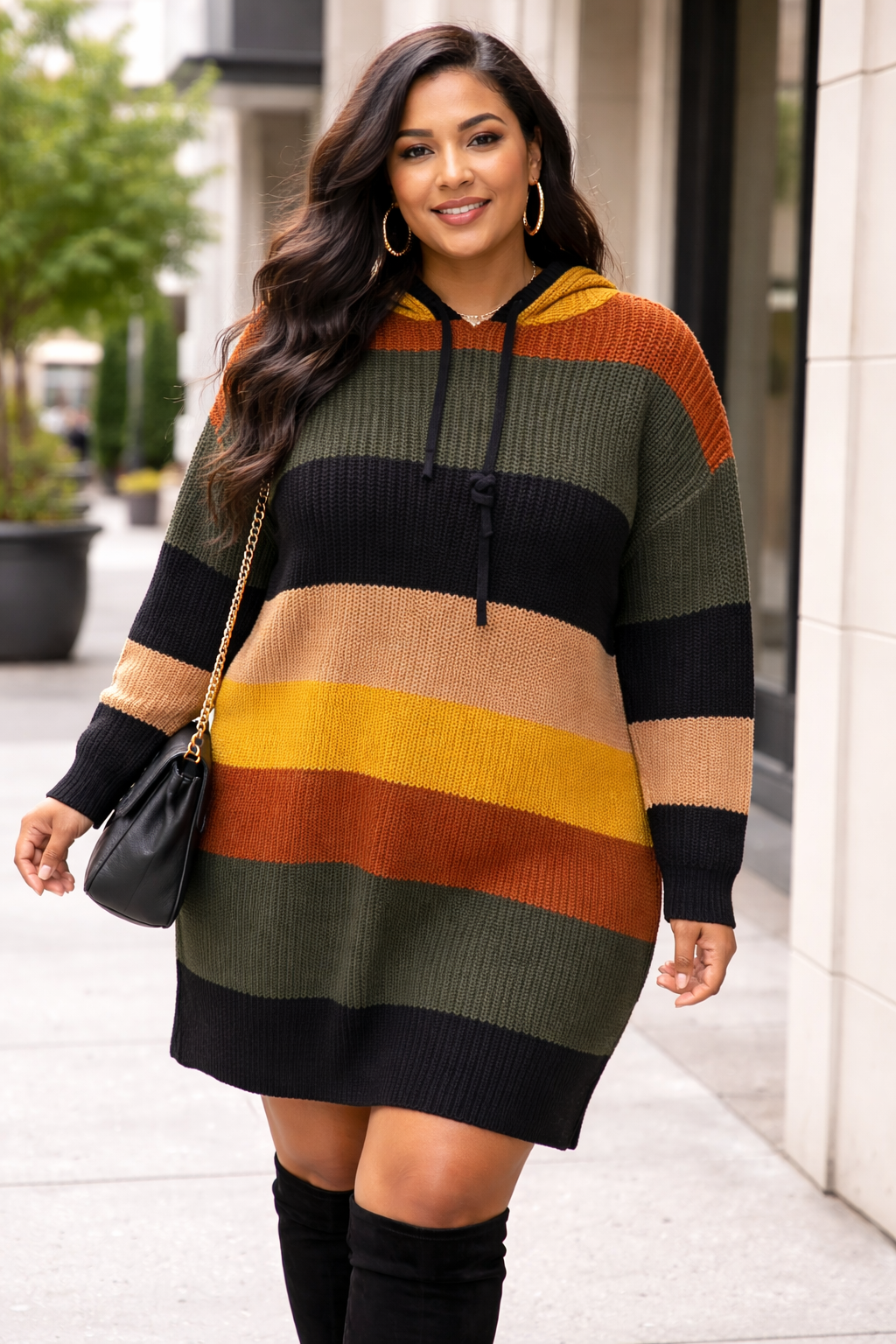 Colorblock Hooded Sweater Dress | Cozy ChicKnit