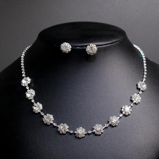 Classic Crystal Floral Necklace & Stud Earring Set – Silver Finish | Bridal & Evening Jewelry