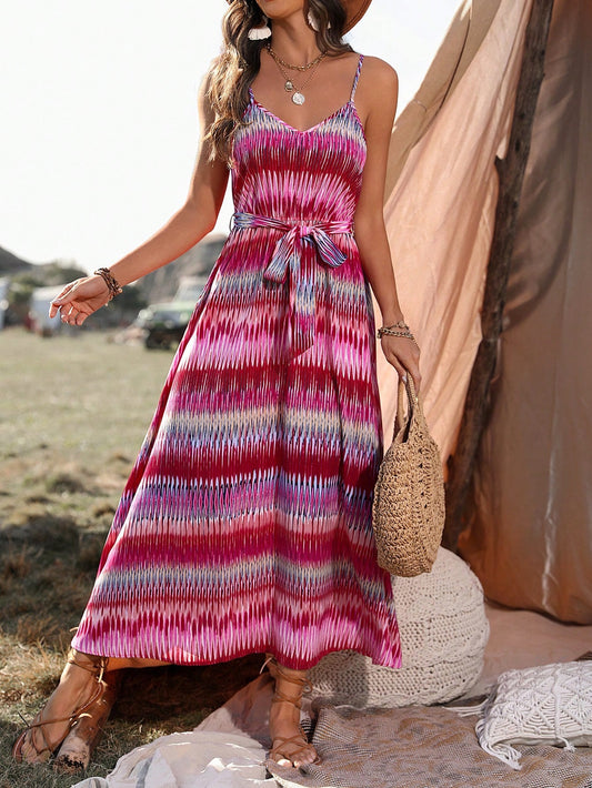 Cami V Maxi Dress - Multi Pink