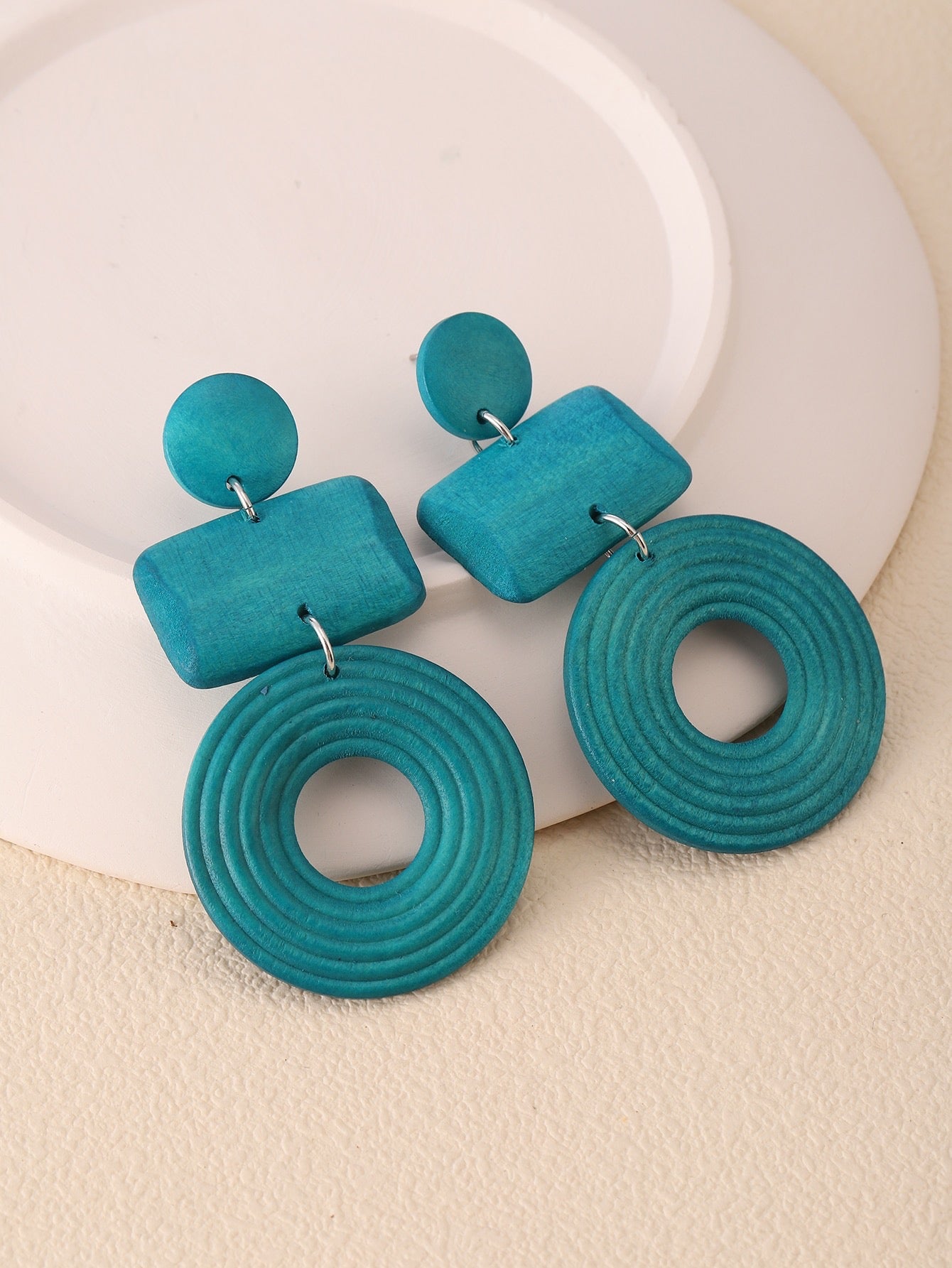 Wood Earring -Teal Blue