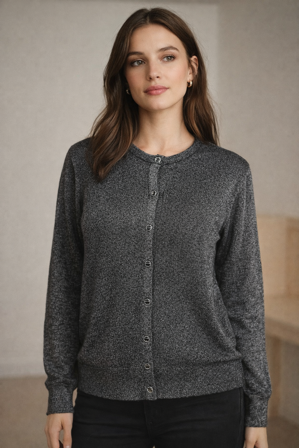 Dear Rose Metallic Knit Button-Front Cardigan | Lightweight Shimmer Sweater