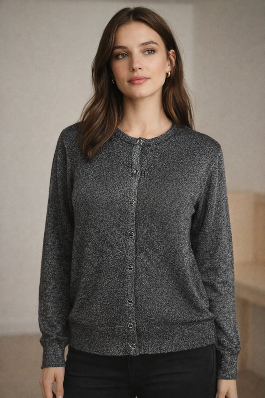 Dear Rose Metallic Knit Button-Front Cardigan | Lightweight Shimmer Sweater