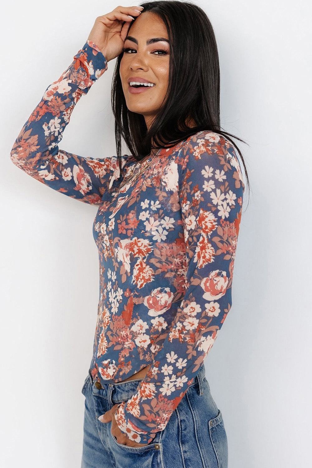 Floral Print Sheer Top - Orchard Petal