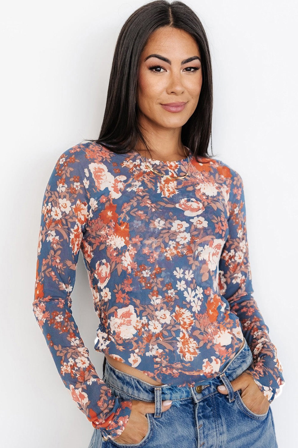 Floral Print Sheer Top - Orchard Petal