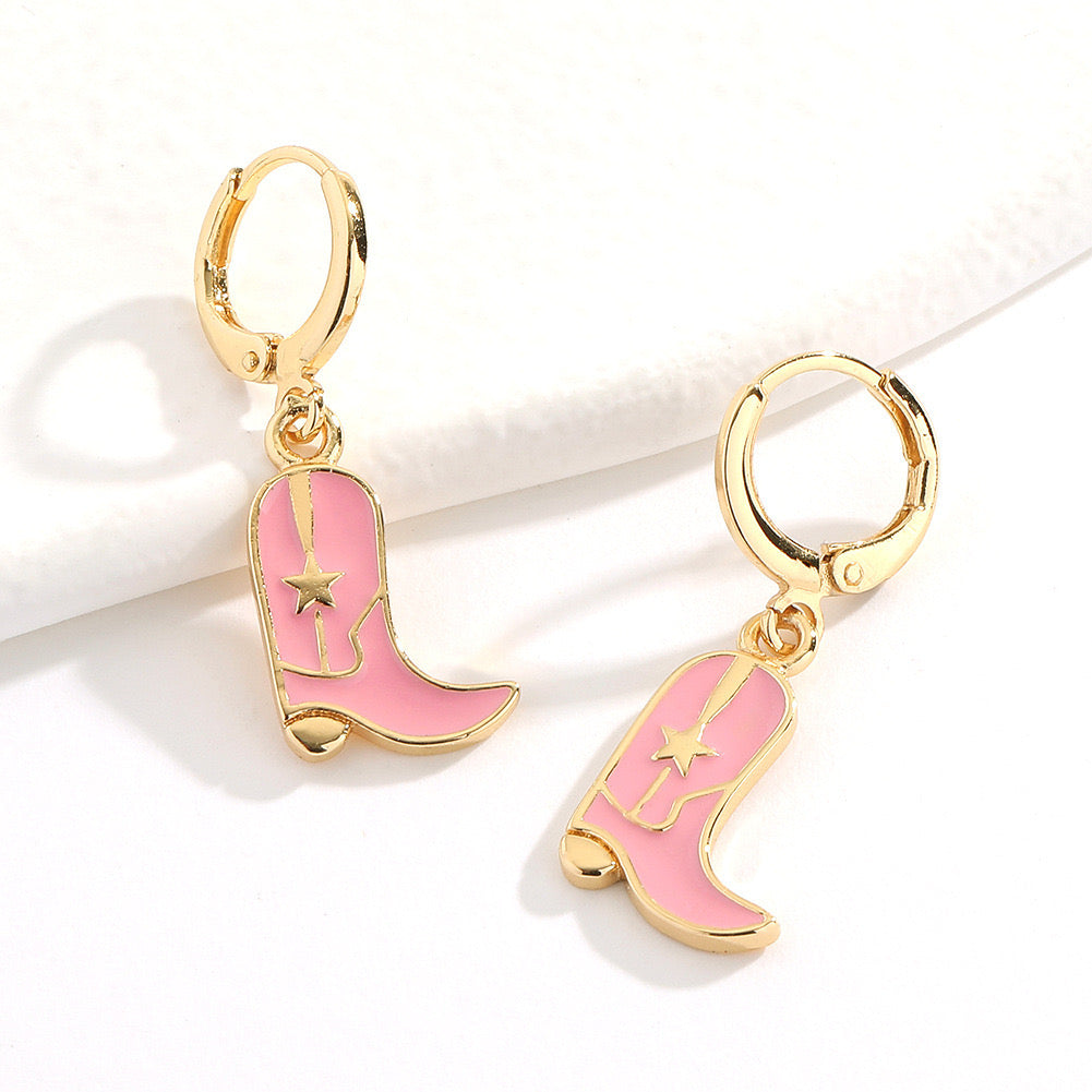 Cowboy Boot Earrings - Pink