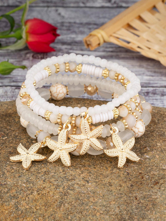 Starfish Charm Bracelet Stack -White