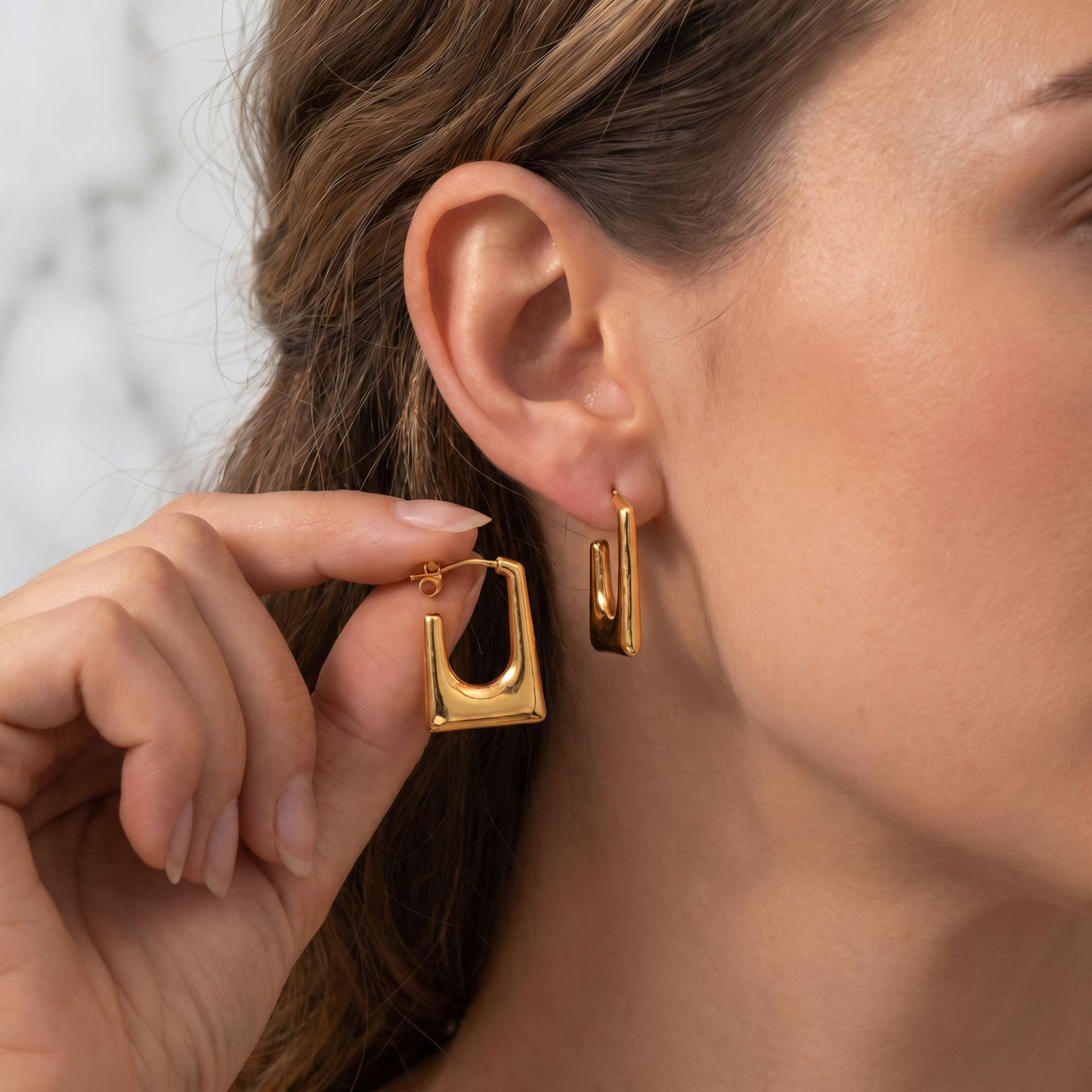 Bold Gold Geometric Hoop Earrings – Modern Chunky Statement Earrings for Women