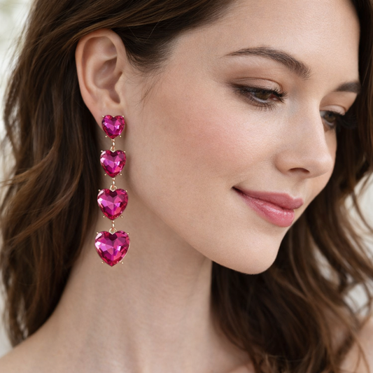 Heart Shape Drop Earring -Pink