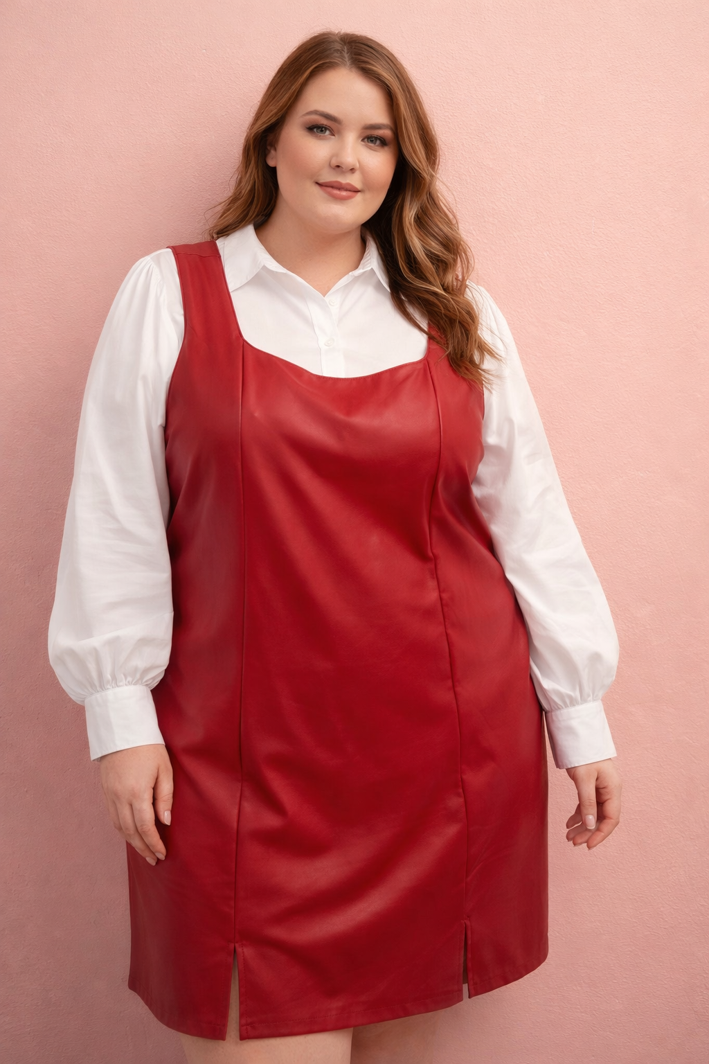 Red Faux Leather Slip Dress