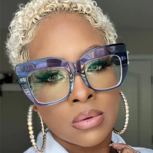 Ombre’ Ice Oversized Square Glasses – Transparent Blue & Purple Statement Fashion Frames for Women