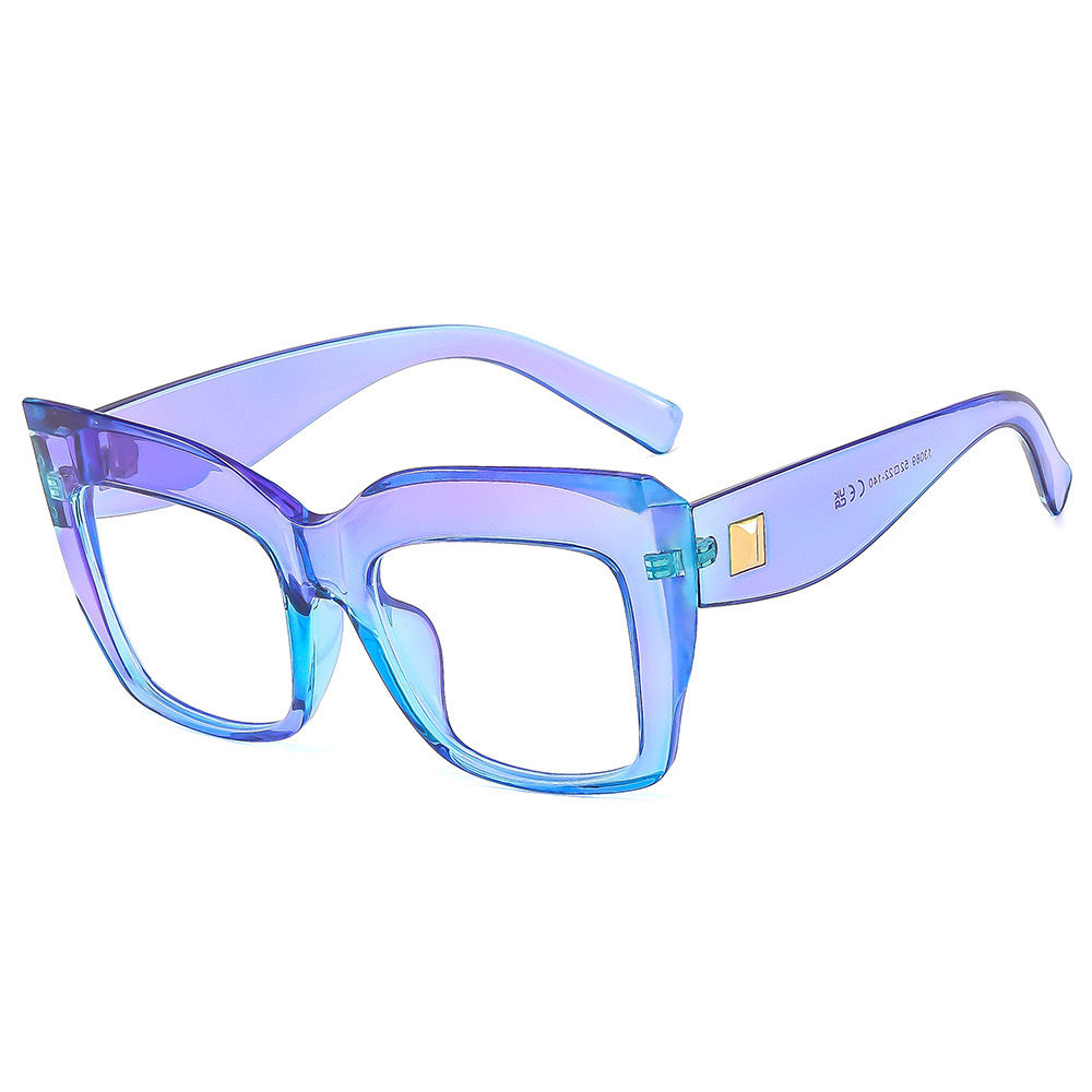 Ombre’ Ice Oversized Square Glasses – Transparent Blue & Purple Statement Fashion Frames for Women