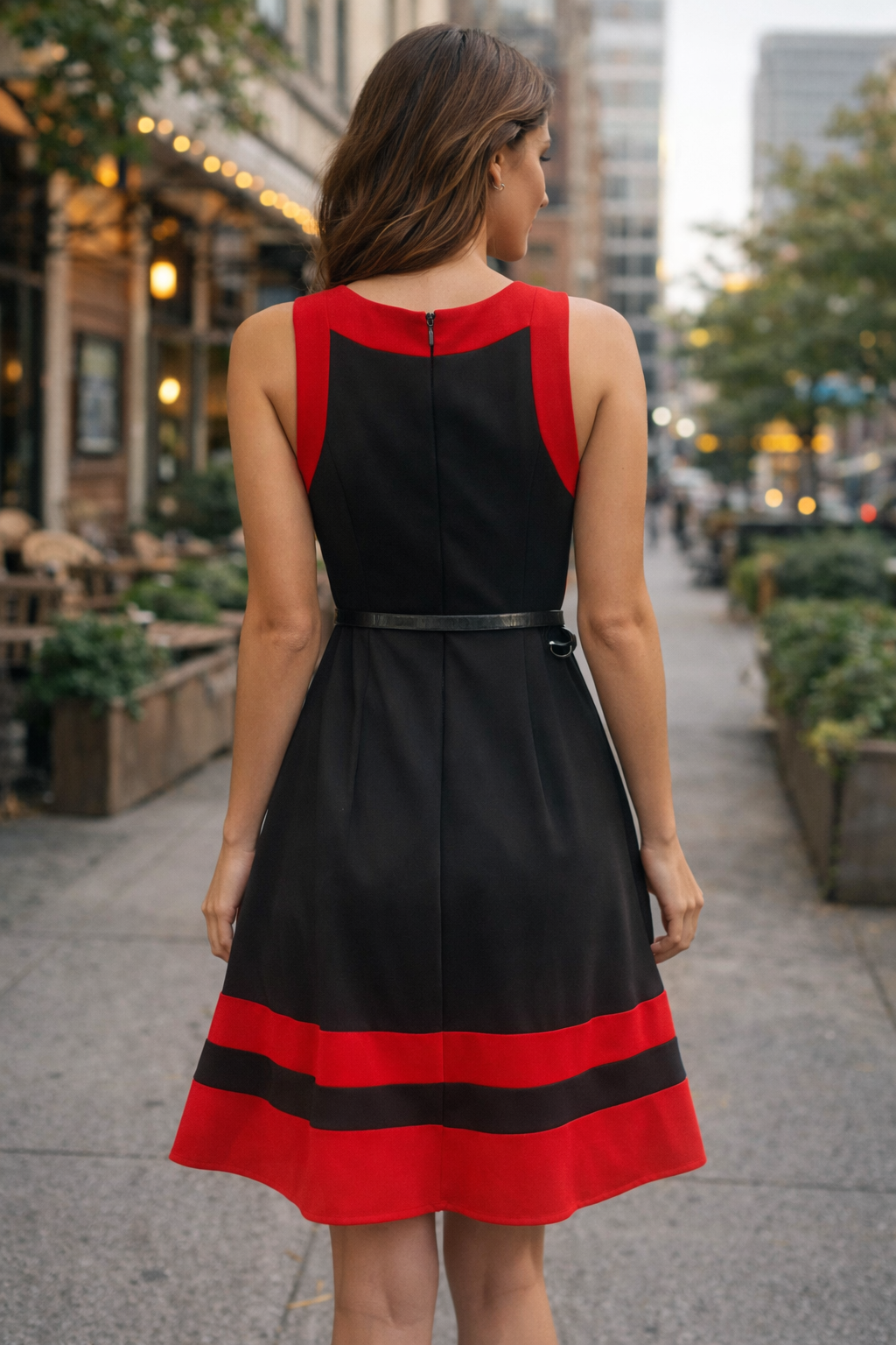 Red & Black Colorblock Fit-and-Flare Dress | Elegant Sleeveless Statement Dress