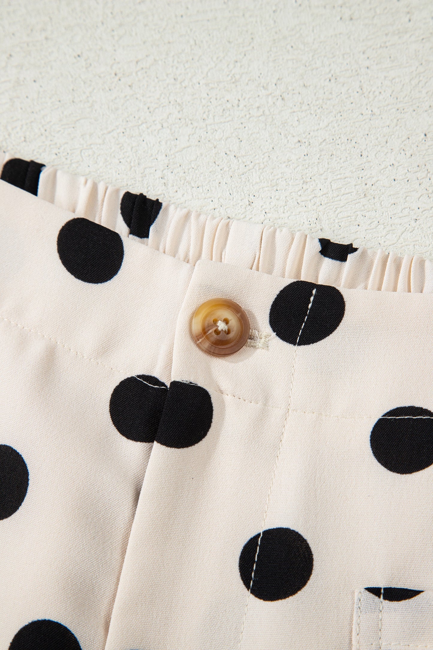Cream Polka Dot High-Waist Wide Leg Pants with Pockets (Pre-Order)