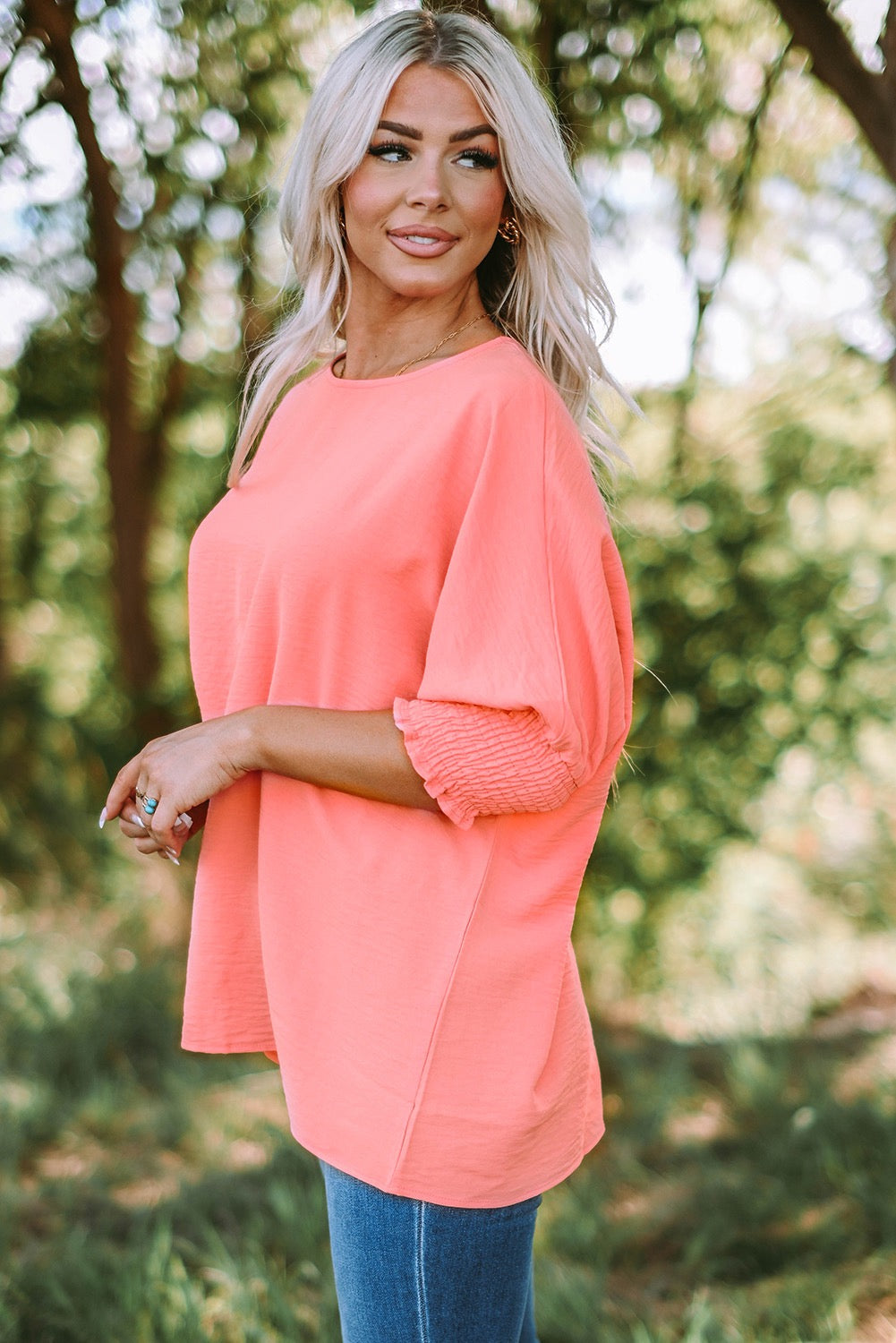 Smocked Shift Top - Coral