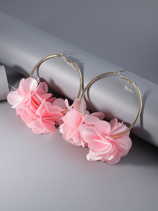 Floral Hoop Earring - Baby Pink