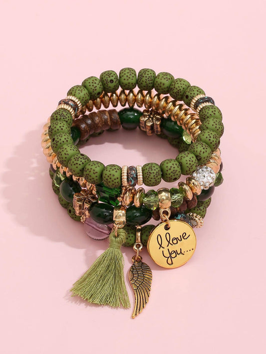 Charm Stack Bracelet -Olive Green