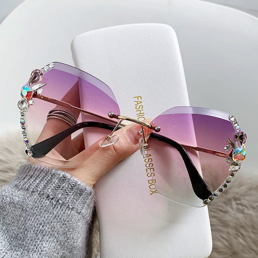 Rhinestone Frameless Sunglasses - Purple