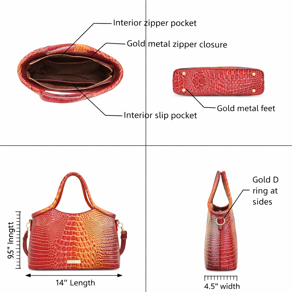 Croc Embossed Satchel Handbag Set with Matching Zip Wallet Structured Statement Purse -Fuschia