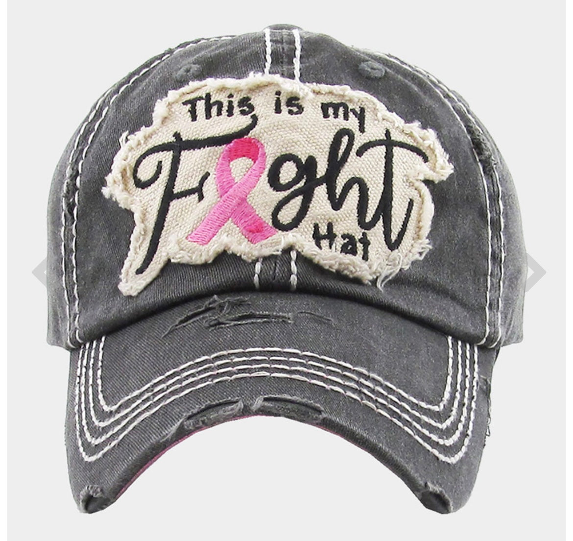 This Is My Fight Hat” Distressed Black Baseball Cap – Breast Cancer Awareness