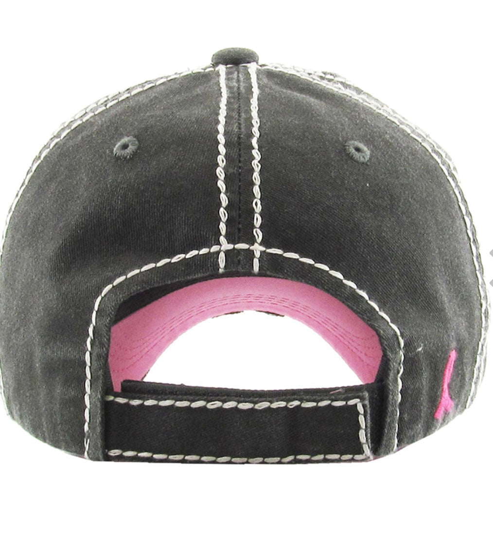 This Is My Fight Hat” Distressed Black Baseball Cap – Breast Cancer Awareness