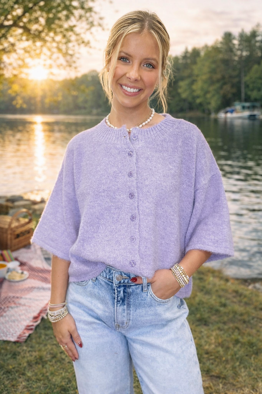 Lavender Soft Knit Button Front Top