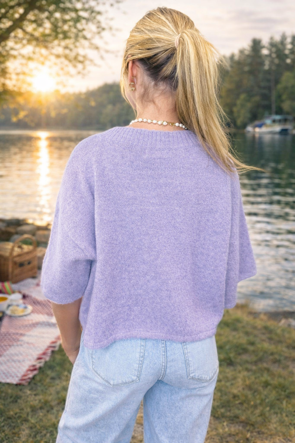 Lavender Soft Knit Button Front Top