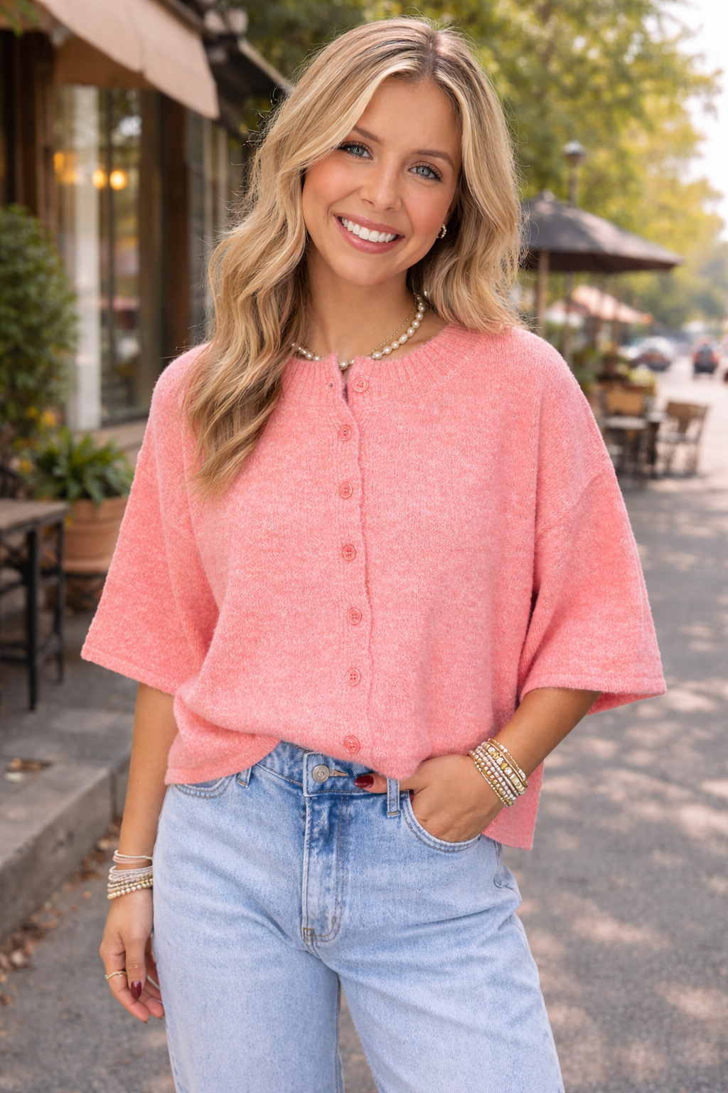 Pink Breeze Soft Knit Button Front Top