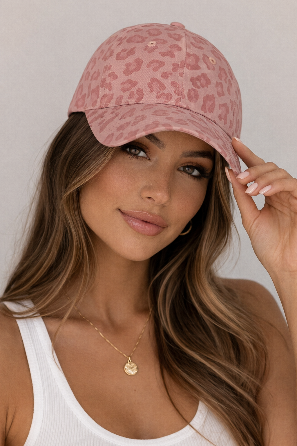 Blush Pink Leopard Print Baseball Cap – Soft Animal Print Adjustable Women’s Hat