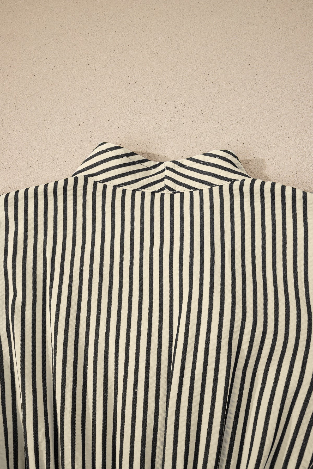 Timeless Elegance Black & Ivory Striped Zip Front Midi Dress with Smocked Waist