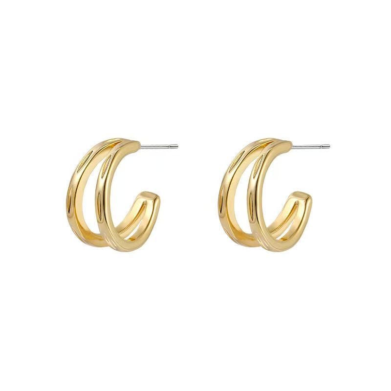 Women’s Gold Layered Hoop Earrings – Chic Double Band Open Hoop Fashion Jewelry