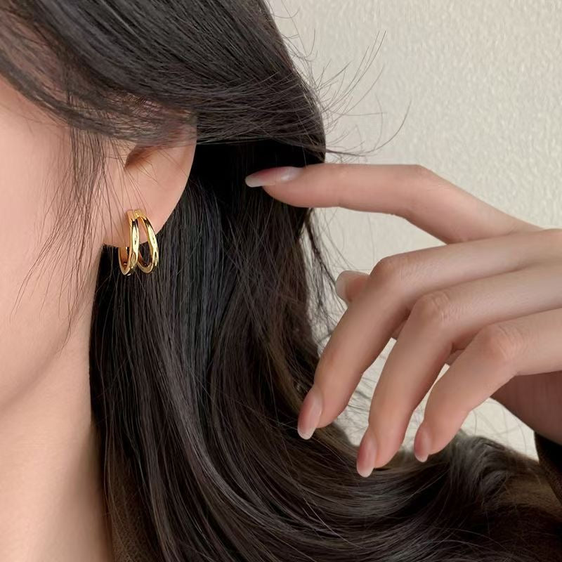 Women’s Gold Layered Hoop Earrings – Chic Double Band Open Hoop Fashion Jewelry