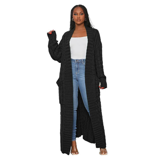 Long Cable Cardigan Duster Black