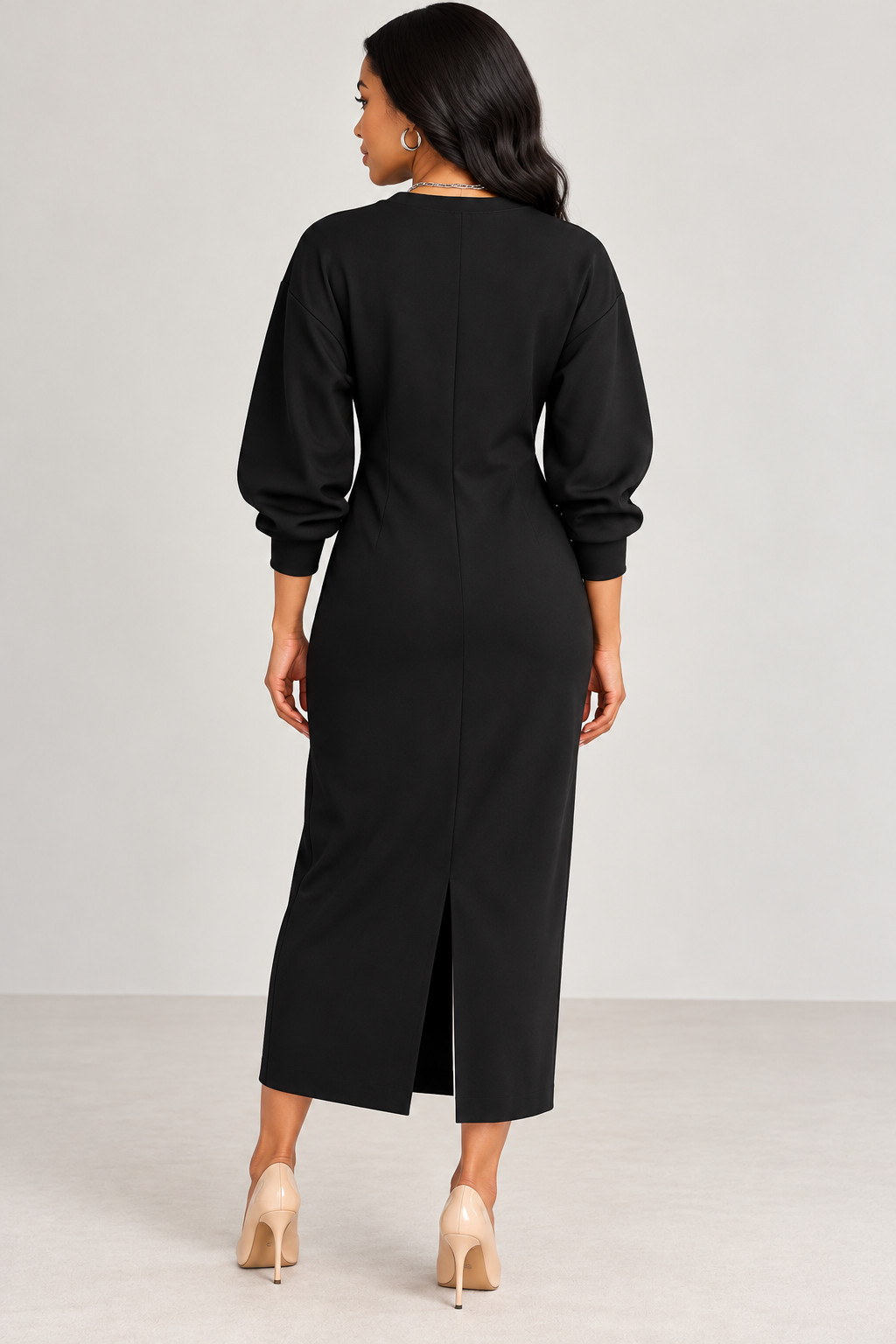 The Executive Elegance Black Midi Dress