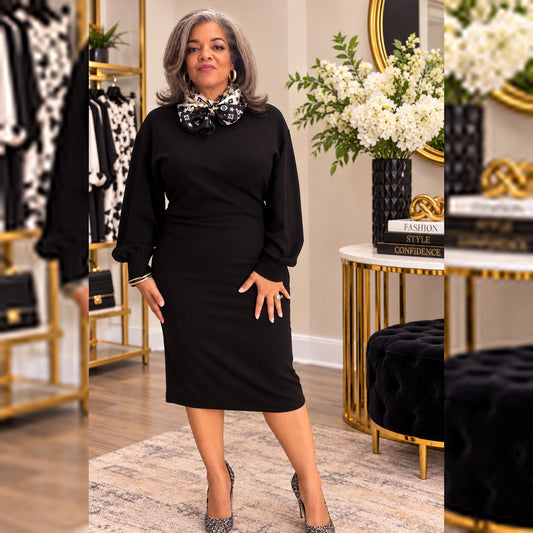 The Executive Elegance Black Midi Dress