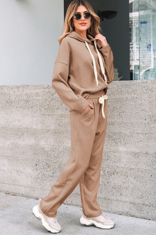 Women’s Mocha Ribbed Knit Hoodie & Pants Set