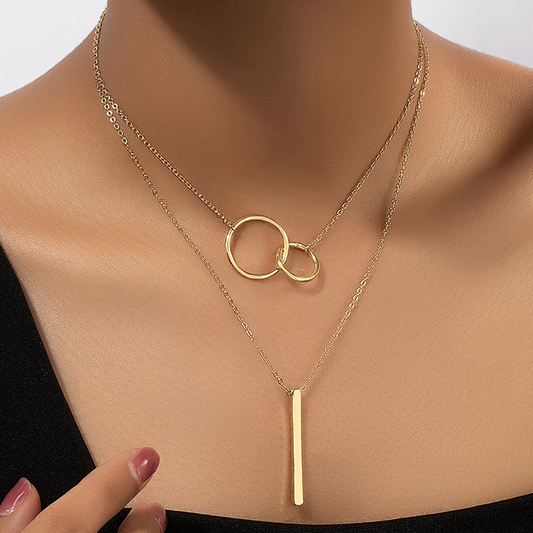 Gold Interlock & Bar Necklace
