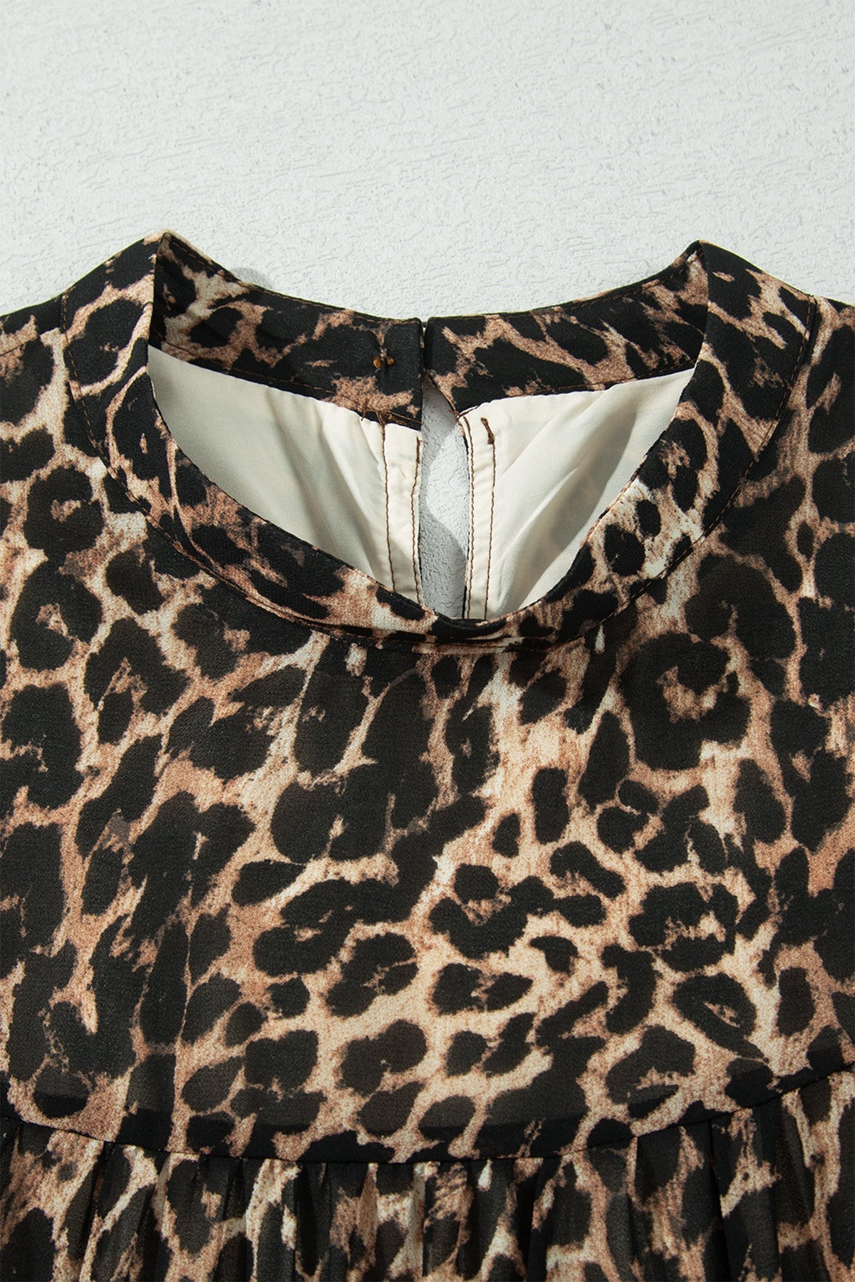 Wildly Chic Leopard Print Mock Neck Ruffle Mini Dress – Long Sleeve Flowy Women’s Dress