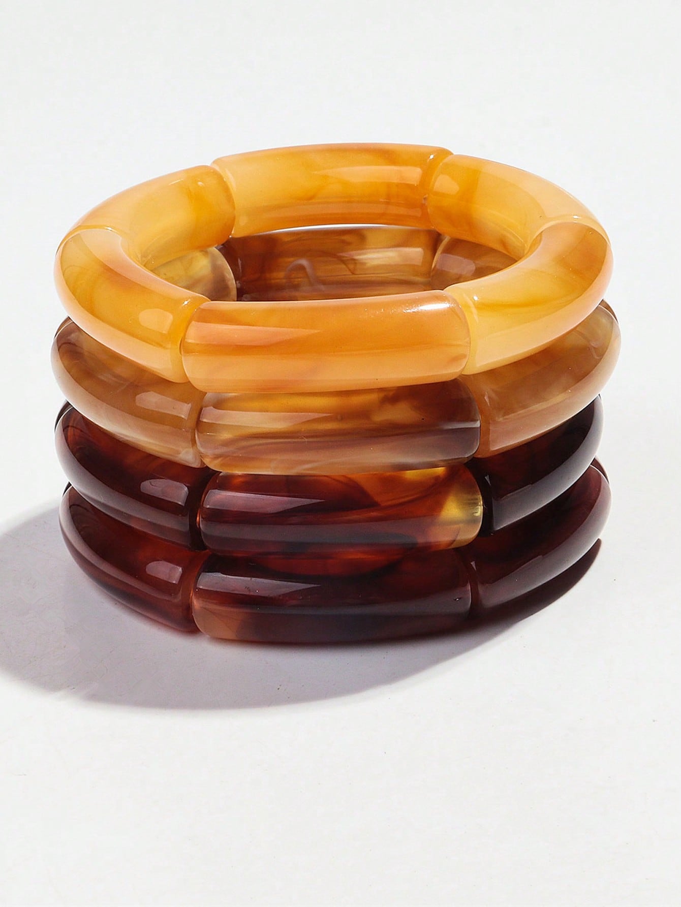 Acrylic Bangle Bracelet Stack 4 Piece Set - Amber Brown