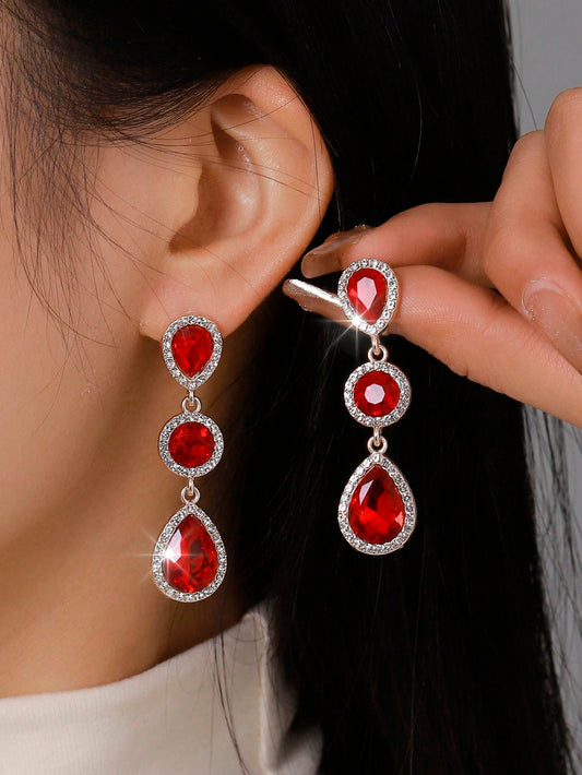 Ruby Inspired Rhinestone Earring- Red