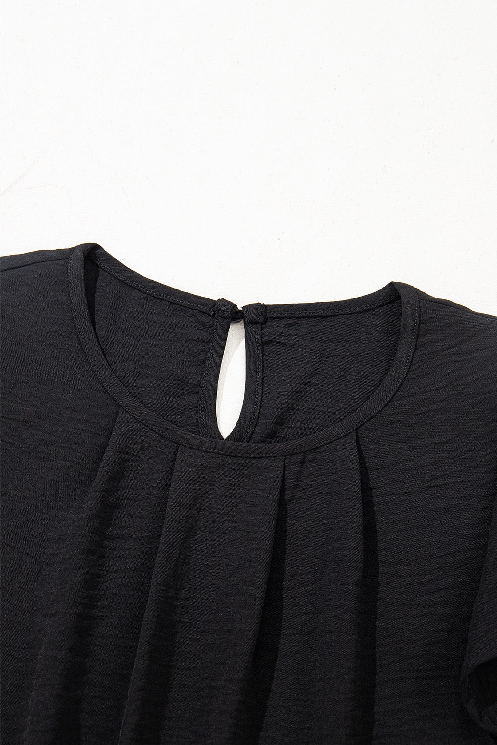 Black Flutter Sleeve Blouse – Lightweight Textured Casual Top for Women
