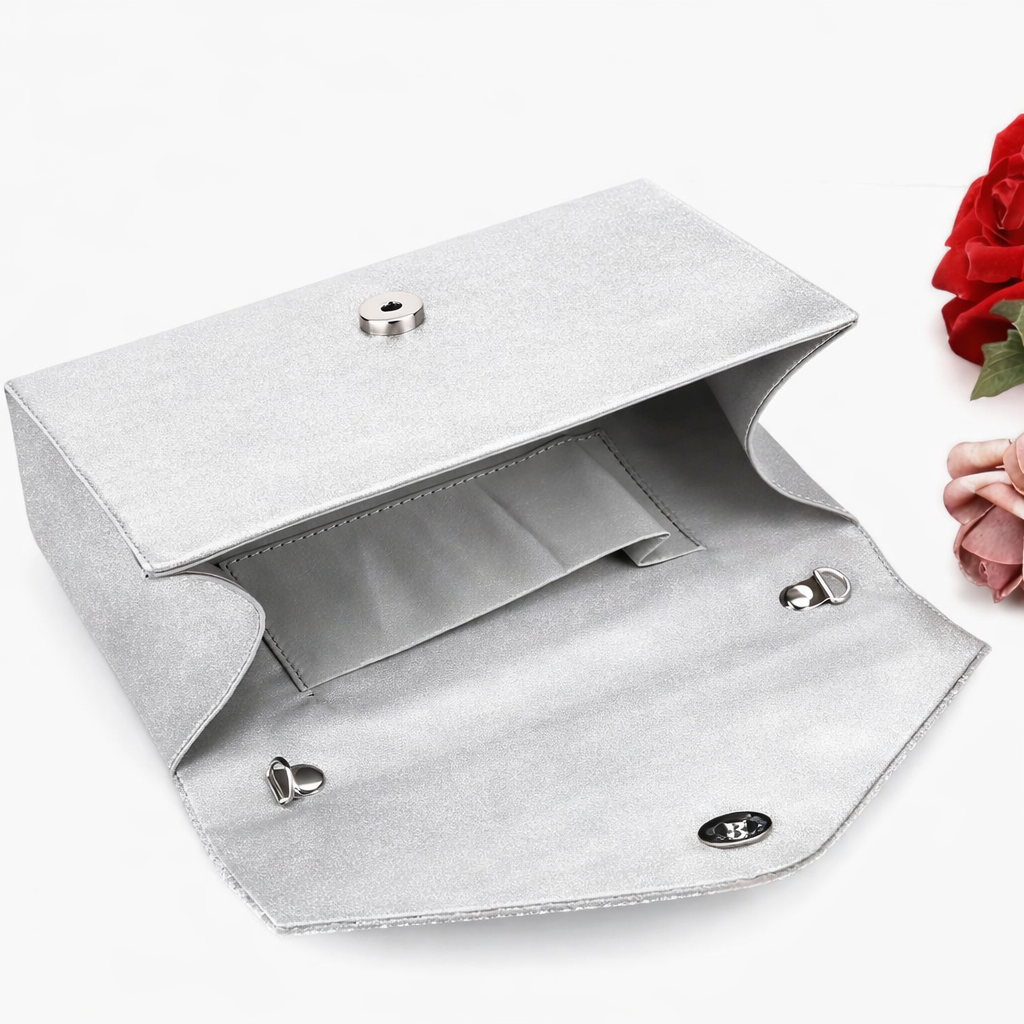 Silver Rhinestone Envelope Clutch – Elegant Evening & Formal Statement Handbag