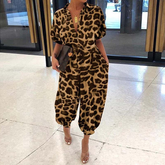 Chic Leopard Print Jumpsuit with Pockets