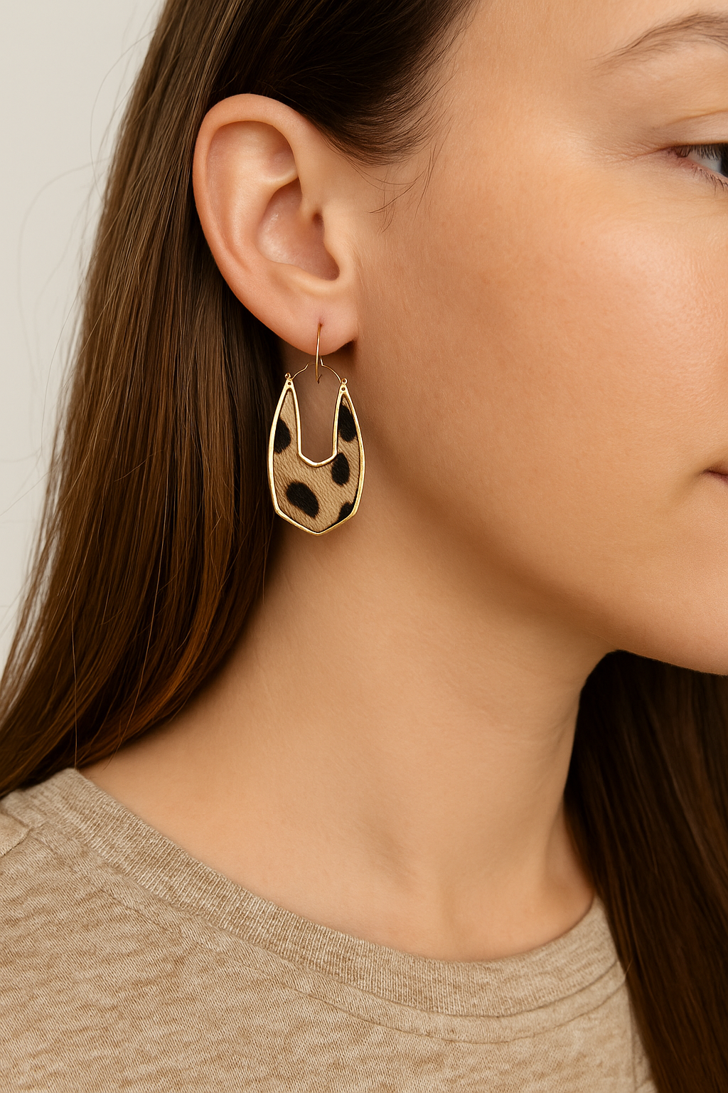 Leopard Print Teardrop Hoop Earrings – Gold Trim